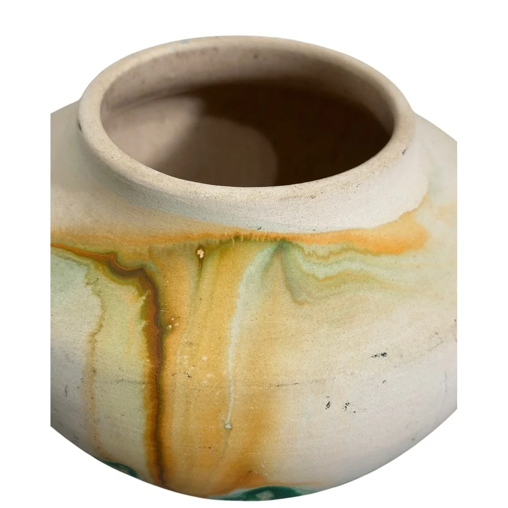 Vintage Nemadji USA Pottery Swirl Glaze Native‎ American Earth Tones Green Gold